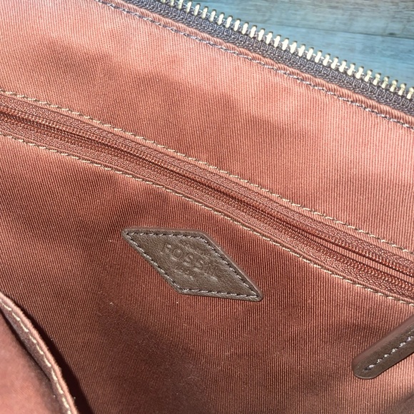 Fossil Tessa Satchel Purse Handbag Tote Bag Lined Top
Zip Brown Tan Geometric - Picture 3 of 4